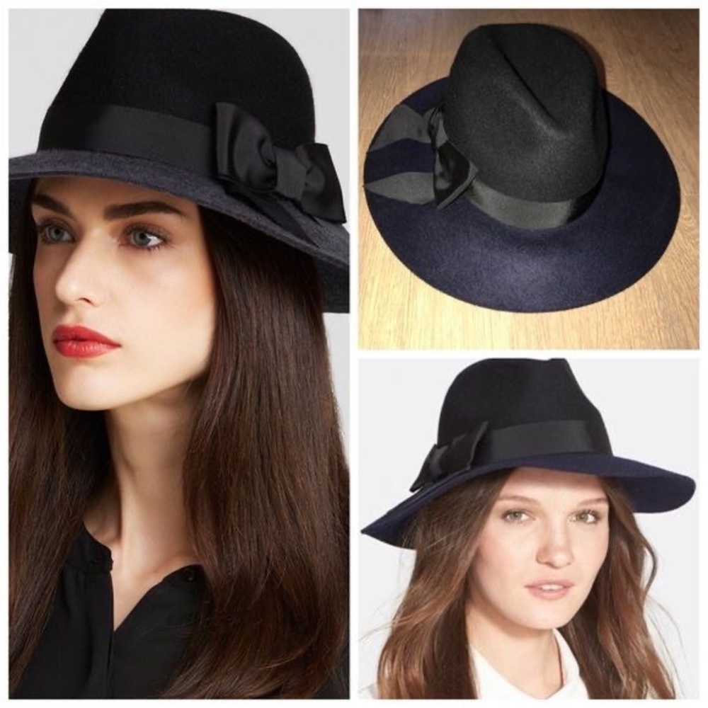 Kate Spade Wide Brim Fedora - NWT - Navy Blue w Black Bow